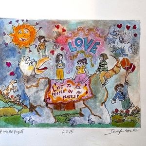 LOVE Handpainted original signed Etching, printmaking & watercolor